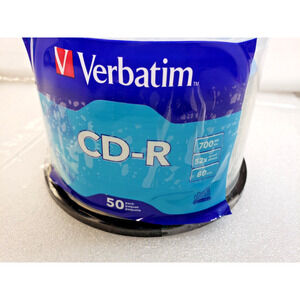 50 VERBATIM Blank 52X CD-R CDR Branded Logo 700MB Media Disc Open Box Full Count